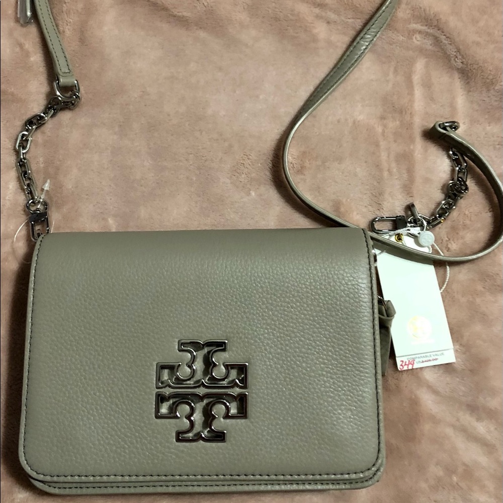 NWT Tory Burch Britten French Gray Combo Crossbody Purse Handbag